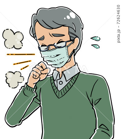 マスクをして咳をする高齢の男性 ゴホゴホ 汗 72624630