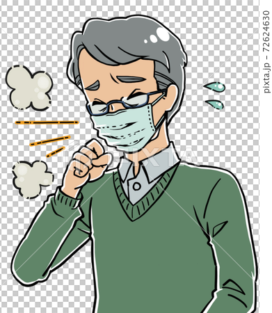 マスクをして咳をする高齢の男性 ゴホゴホ 汗 72624630