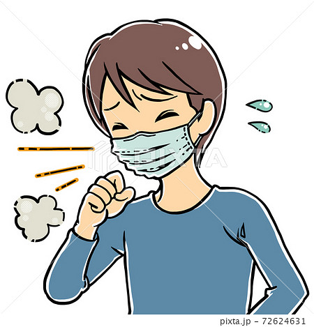 マスクをして咳をする男の子 ゴホゴホ 汗 72624631