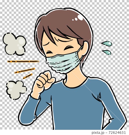 マスクをして咳をする男の子 ゴホゴホ 汗 72624631