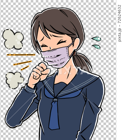 戴著口罩和咳嗽Gohogoho汗水的女學生 72624632