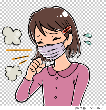 マスクをして咳をする女の子 ゴホゴホ 汗 マスクをして咳をする女の子 ゴホゴホ 汗 72624635