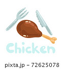 One chicken leg, a fork and a knife clipart icon. Vector isolated kawaii image on white background. Fastfood for restaurant menu design. Flat design image concept, top view. Doner kebab ingredient 72625078