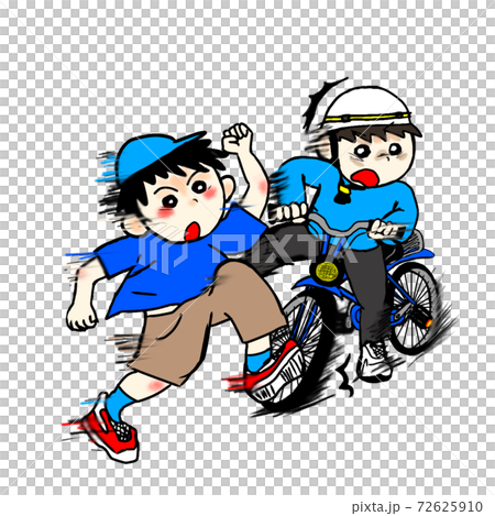 歩行者と自転車の飛び出し注意のイラスト素材