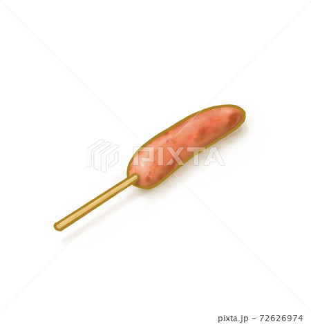 The digital painting of Taiwan grilled barbecue sausage, Taiwanese  traditional food isometric icon raster illustration on white background. 72626974