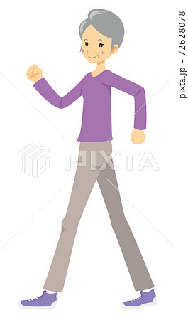 元気に歩く女性のイラスト 72628078