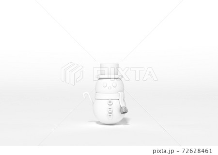 Cute White Snowman standing with snow on white Xmas background 3d rendering. 3d illustration celebration, christmas and new year concept. 72628461