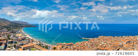 Aerial view of Cefalu in Sicily, Italy 72628605