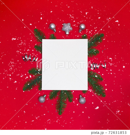 Christmas postcard with paper blank and decorations Christmas postcard with paper blank and decorations 72631853