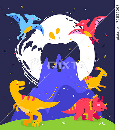 Volcanic eruption - flat design style illustration with characters. Volcanic eruption - flat design style illustration with characters. 72632008