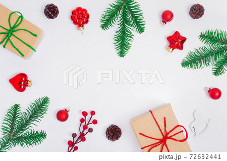 Christmas frame with present on white background Christmas frame with present on white background 72632441