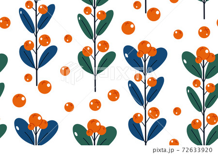 Christmas texture with floral. Winter plant with flowers and berries. Modern seamless pattern with wild floral elements. New Year. Repeating background for wrapping paper, fabric, stationary products. 72633920