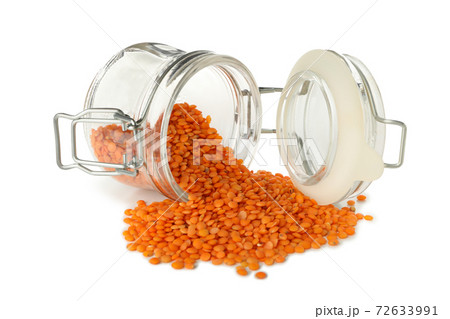 Glass jar with red legumes isolated on white background 72633991