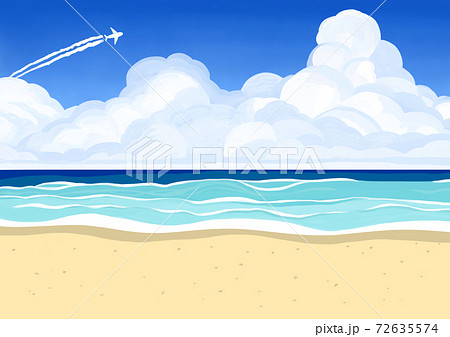 入道雲と海 飛行機雲 背景素材のイラスト素材