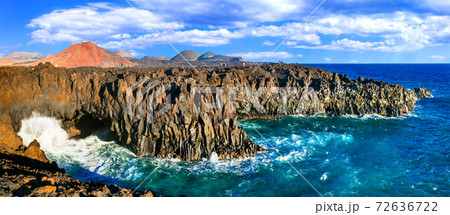 amazing Los Hervideros lava's caves in Lanzarote island, popular touristic attraction. Canary islands 72636722