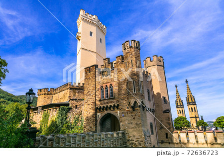 Landmarks of Germany -medieval castle Stolzenfels in legendary Rhine river. 72636723
