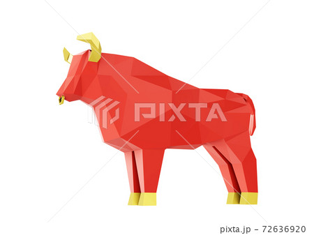 Figurine of a simplified Low Poly Red Bull, a symbol of the new year 2021, 3d render 72636920