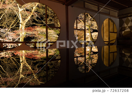 【秋】祐斎亭のライトアップ　まる窓の間 72637208