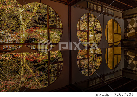 【秋】祐斎亭のライトアップ　まる窓の間 72637209
