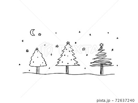 シンプルでほっこりするクリスマスツリーの手描きイラストのイラスト素材