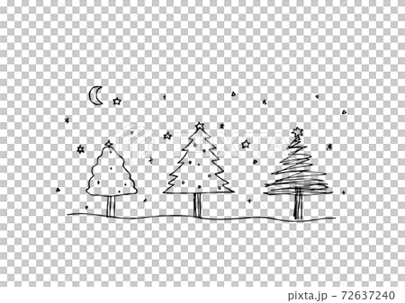 シンプルでほっこりするクリスマスツリーの手描きイラストのイラスト素材