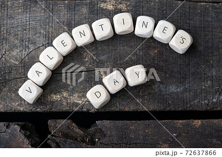 Valentines day sign spelled on wooden blocks 72637866