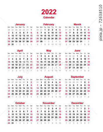 Calendar 2022. Week starts on Monday - Stock Illustration [74051002] - PIXTA