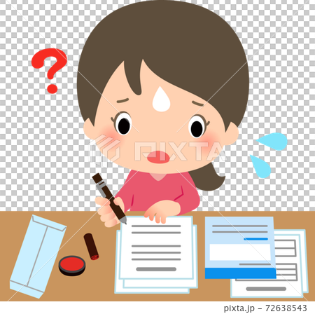 書類の記入に手こずる若い女性 72638543