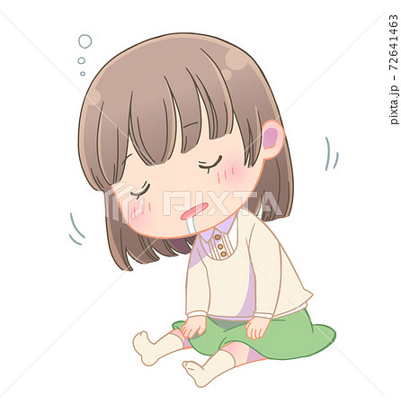 居眠りしている女の子 主線色付き のイラスト素材