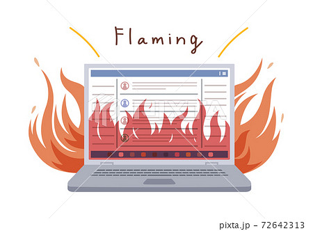 炎上するsnsの画面が表示されているパソコンのイラスト ノートパソコン Pc のイラスト素材