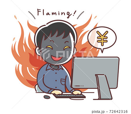 snsを炎上させる男性のイラスト（炎上商法・炎上マーケティング・炎上ビジネス） 72642316