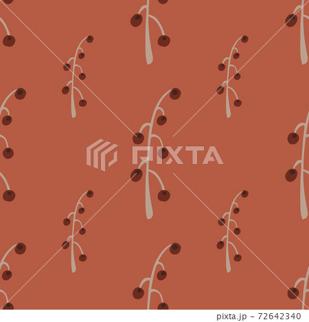 Botanic seamless pattern with grey and brown colored berries branches. Coral background. Botanic seamless pattern with grey and brown colored berries branches. Coral background. 72642340