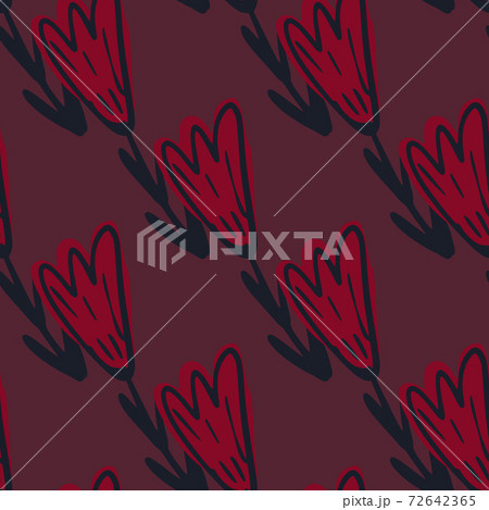Simple minimalistic seamless pattern with tulip hand drawn flower shapes. Dark pink palette. 72642365