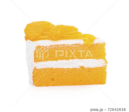 A piece of Orange cake on white background A piece of Orange cake on white background 72642638