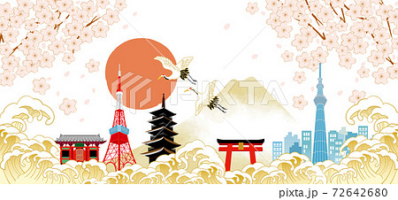 富士山や桜のある日本（東京）の街並み 72642680