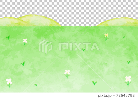 手描きの山と野原の風景イラストのイラスト素材