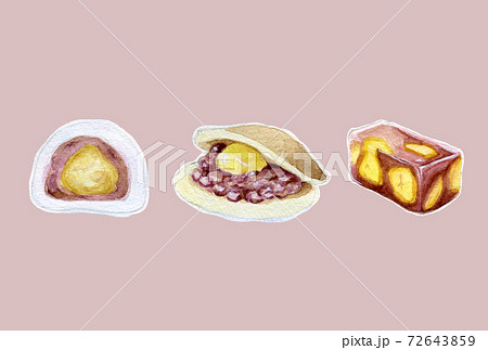 栗大福　栗どら焼き　栗羊羹　アナログ水彩 72643859