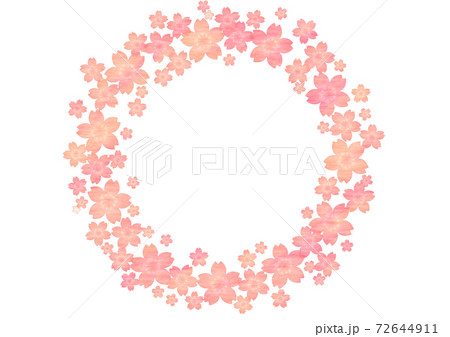 桜の花が集まった色鉛筆調の丸いフレーム No 01のイラスト素材