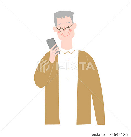スマートフォンとメガネの年配の男性のイラスト素材