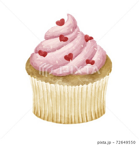かわいいハートのカップケーキ 水彩風イラストのイラスト素材