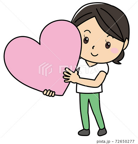 女の子01 02 大きなピンクのハートを持つ若い女性 パンツスタイル のイラスト素材