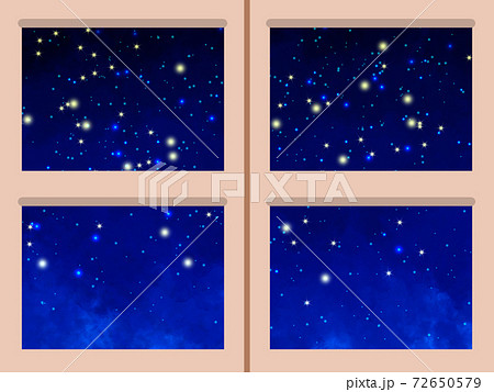 幻想的で絵本の様な可愛い星空の見える窓のイラスト素材