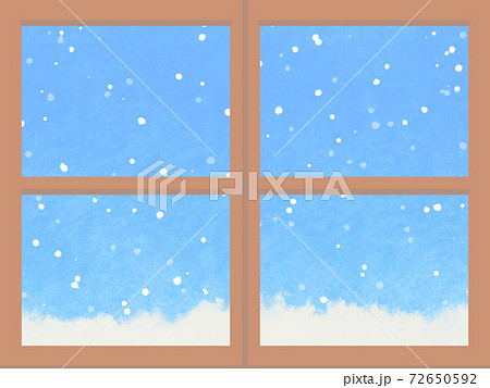幻想的で絵本の様な可愛い雪景色の見える窓のイラスト素材