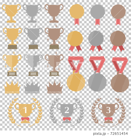 ランキング トロフィー メダルの手描き風イラストセットのイラスト素材