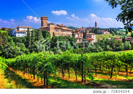 Romantic vine route with medieval castles in Italy. Emiglia Romagna region, Levizzano village Romantic vine route with medieval castles in Italy. Emiglia Romagna region, Levizzano village 72654354