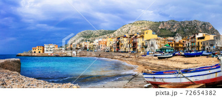 Traditional fishing village Aspra in Sicily, Italy 72654382