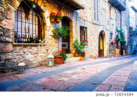 charming streets of medieval italian town Assisi in Umbria 72654384