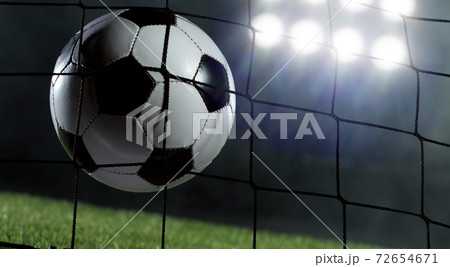 Soccer ball flying into net, goal success concept. 72654671
