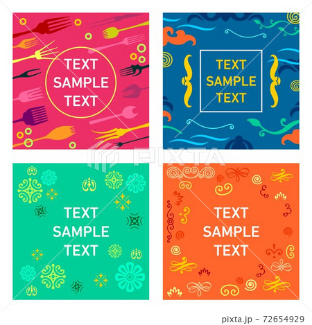 Colored card backgrounds with design elements and text place 72654929