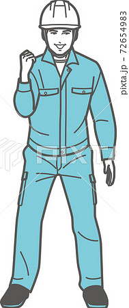 ガッツポーズするヘルメットの男性（全身）⑤ 72654983